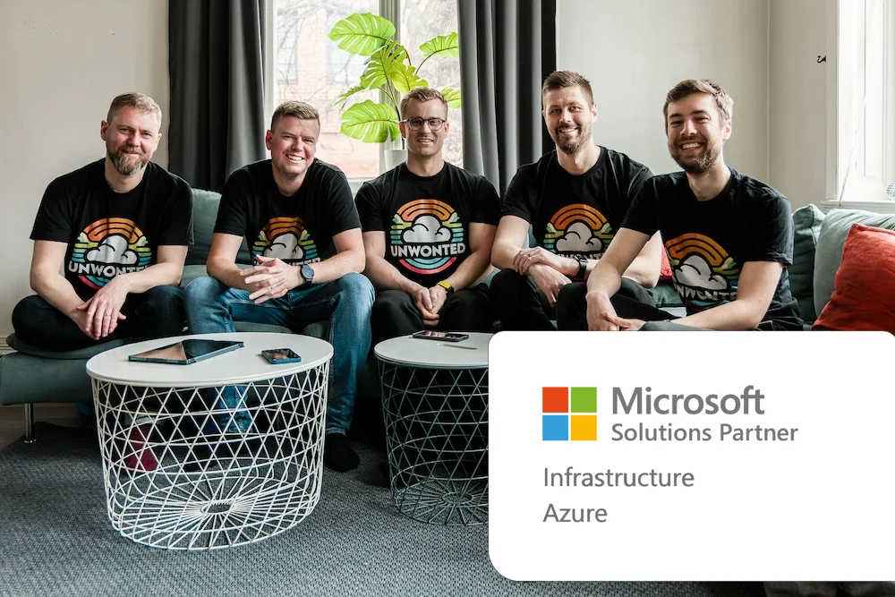 The Unwonted team wearing branded shirts, with the Microsoft Solutions Partner for Infrastructure Azure badge.